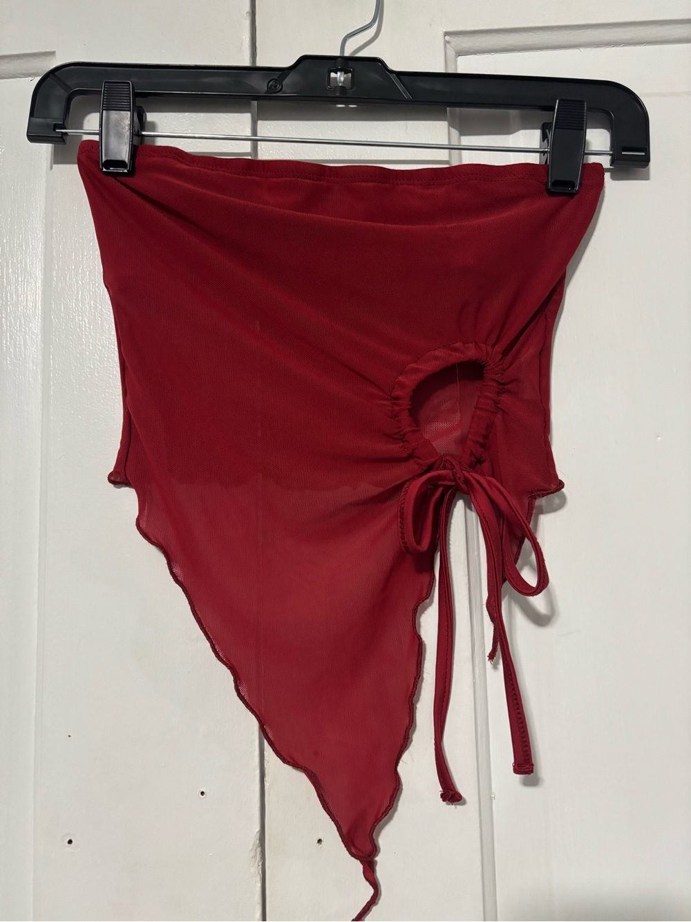 SHEIN Red Asymmetrical Crop Top with Side Drawstring